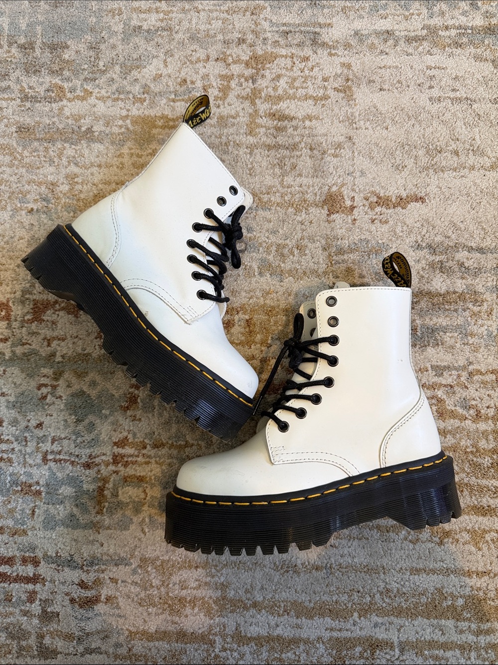 Dr. Martens White Platform Lace-Up Combat Boots